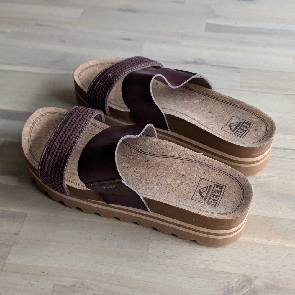 REEF Cushion Vista Hi Mahogany Brown Braided Platform Slide Sandals Size 8 - Picture 5 of 8